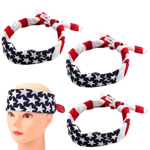 3PCS Amerikanische Flagge Sterne Streifen Turban verdrehte Kopf Wrap Schal Haar Band Headwear Headpiece Kerchief Halstuch Cowboy Bandanas Quadratische Schals von Upstore