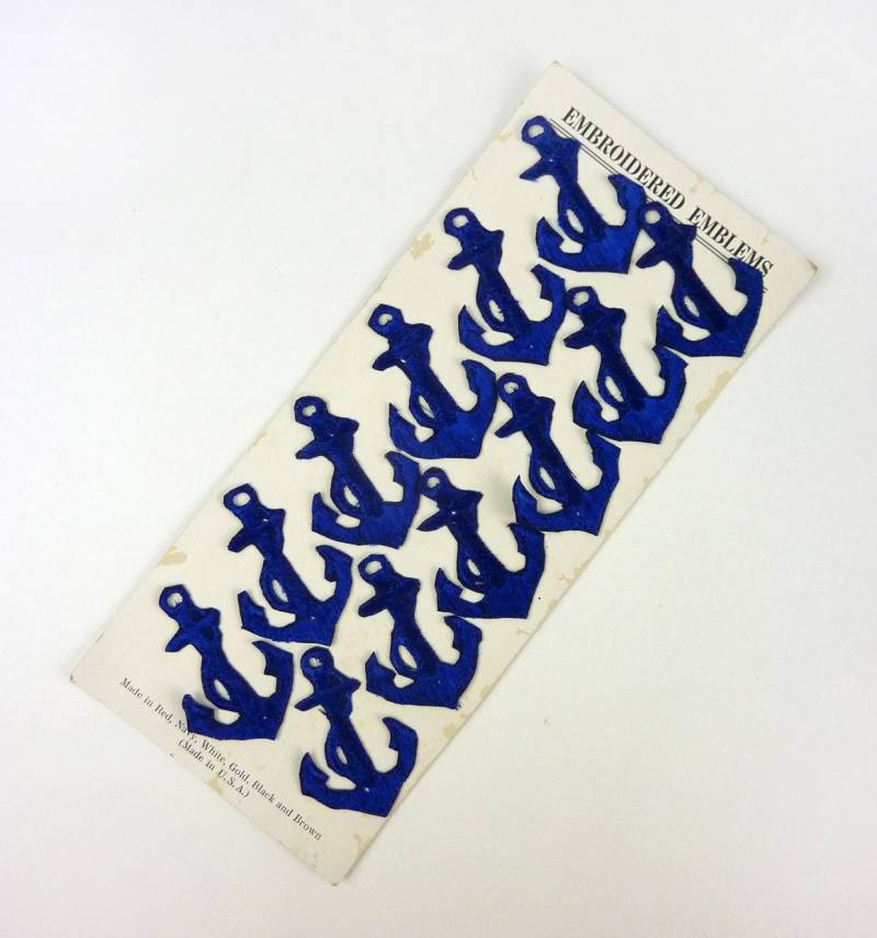 716-11 Dutzend Vintage Gestickte Anker Applikationen 12 Made in Usa Unbenutzt Nähen Embleme Marine Blau Nautisch Strandhochzeit von UptownAntiques