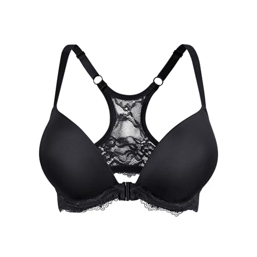Upushall Damen Push Up BH Racerback Frontverschluss BHs Gepolsterter Bügel Hinzufügen 2 Cups, Schwarz, 85C von Upushall