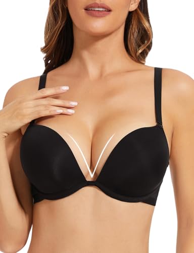 Upushall Gepolsterter Push-Up-BH für Damen, 2 Körbchengrößen, schwarzer BH, 85C von Upushall