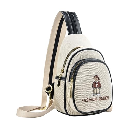 2025 Umhängetasche mit Bärenstickerei, verstellbarer Riemen, Rucksack, atmungsaktiv, Brusttaschen für Damen, täglicher Gebrauch, Reisen, unverzichtbar, niedliches Bärenmuster, Brusttasche, Schwarz von Uqezagpa