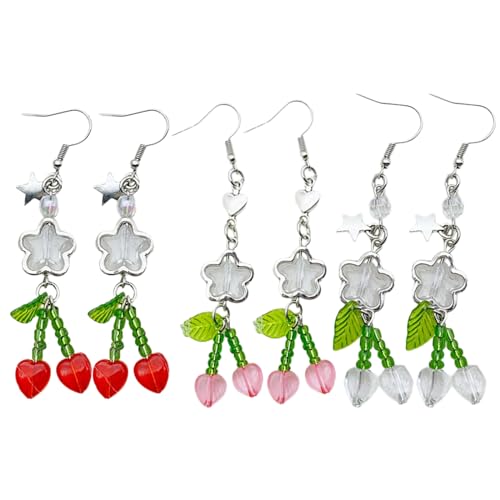 3 Paar einzigartige und Blumenohrringe, elegante Perlenohrhaken, bunte Ohranhänger, modischer Schmuck für Damen, Blumenohrringe von Uqezagpa