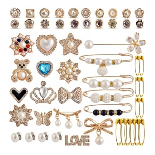 55 Stück künstliche Perlen Strass Brosche Pins Kleidung Safe Pin Pullover Schal Clip Brosche Charm für Socken und Schuhe Einzigartiger Sockenschmuck von Uqezagpa