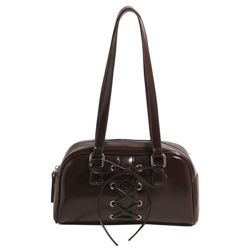 Anspruchsvolle Ballett-Schultertasche mit Schleifen, Dekoration, PU-Leder, Unterarmtasche für modische Frauen, PU-Leder, Kaffeebraun, One Size von Uqezagpa