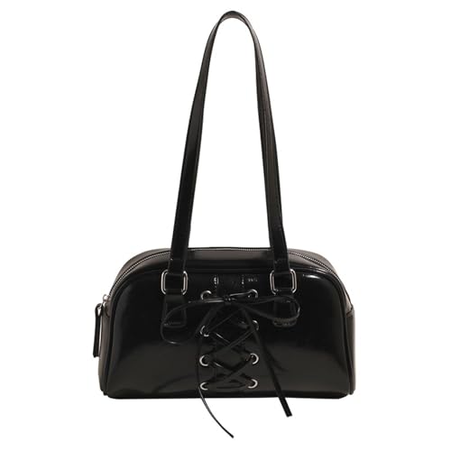 Anspruchsvolle Ballett-Schultertasche mit Schleifen, Dekoration, PU-Leder, Unterarmtasche für modische Frauen, PU-Leder, Schwarz , One Size von Uqezagpa