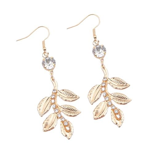 Barock-Strass-Ohrringe, hängende Blätter-Ohrringe, empfindlich, hautfreundlich, Metallschmuck, Dinner-Party-Zubehör, Strass-Ohrringe von Uqezagpa