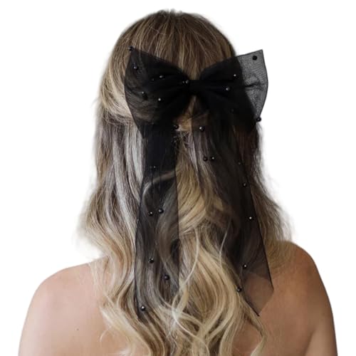 Braut-Haarnadel mit Schleier, Schleife für Mädchen, Balletcore-Perlen, Schleifen für Festzug, Abschlussball, Prinzessin, Haarschmuck, Bühnenrequisiten von Uqezagpa