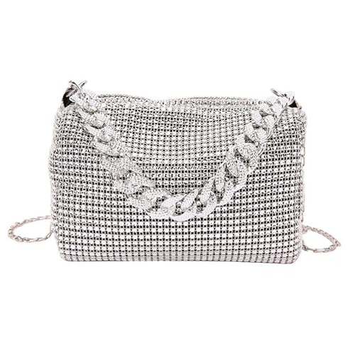 Damen Elegante Strass Umhängetasche Abendtasche Unterarm Handtasche mit Kette für Hochzeit Party Abschlussball Bankett Strass Abendtasche, silber, One Size Damen Elegante Strass Umhängetasche Abendtasche Unterarm Handtasche mit Kette für Hochzeit Party Abschlussball Bankett Strass Abendtasche, silber, One Size von Uqezagpa