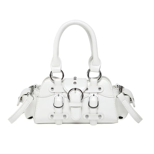 Damen-Umhängetasche, Punk-Stil, PU-Leder, Handtasche, modisch, Crossbody-Top-Griff, trendiges Pendeln, einfache Crossbody-Tasche mit Tragegriff oben, PU-Leder, weiß, One Size Damen-Umhängetasche, Punk-Stil, PU-Leder, Handtasche, modisch, Crossbody-Top-Griff, trendiges Pendeln, einfache Crossbody-Tasche mit Tragegriff oben, PU-Leder, weiß, One Size von Uqezagpa