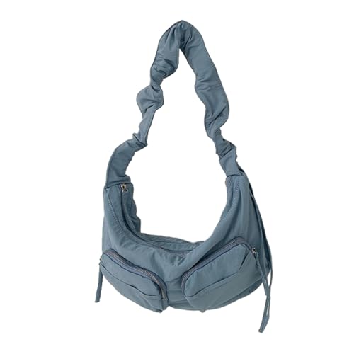 Damen-Umhängetasche aus Nylon, plissiert, Kordelzug, mehrere Taschen, Handtasche, Geldbörse, modisch, solide, lässig, mit Reißverschluss, große Kapazität, Kordelzug, Schulter, blau, One Size Damen-Umhängetasche aus Nylon, plissiert, Kordelzug, mehrere Taschen, Handtasche, Geldbörse, modisch, solide, lässig, mit Reißverschluss, große Kapazität, Kordelzug, Schulter, blau, One Size von Uqezagpa