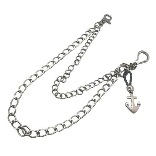 Doppelschichtiges Totenkopf-Design, Jeans-Kette, Dekoration für Damen und Herren, tragbares Accessoire für Punk- und Gothic-Stil, verstellbarer Kettengürtel von Uqezagpa