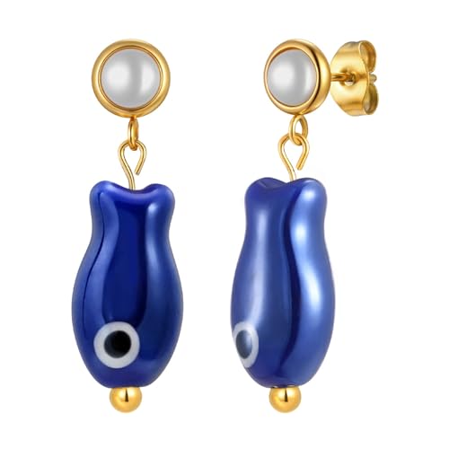 Einzigartige Keramik-Ohrringe, Marine-inspiriert, Edelstahl, baumelnder Ohrschmuck für Mädchen und Frauen, allergieresistent, Geschenk, Muschel-Tropfenohrringe für Frauen, Einheitsgröße, Wie von Uqezagpa