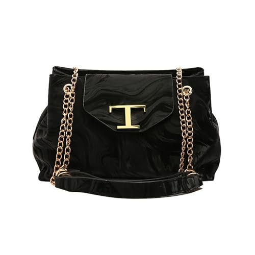 Elegante Damen-Umhängetasche mit Kettenriemen, PU-Leder, Schultertasche, Metalldekoration, lässiger Einkauf, Unterarm-Geldbörse, PU-Leder, Schwarz , One Size von Uqezagpa