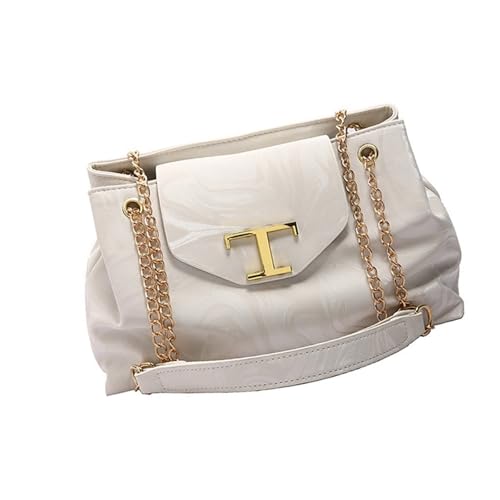 Elegante Damen-Umhängetasche mit Kettenriemen, PU-Leder, Schultertasche, Metalldekoration, lässiger Einkauf, Unterarm-Geldbörse, PU-Leder, weiß, One Size von Uqezagpa
