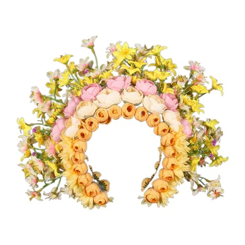Ethnisches Blumen-Stirnband, modische Blumengirlande, trendige Haardekoration, Blumen-Haar-Accessoire für Partys, stilvolle Kopfbedeckung von Uqezagpa