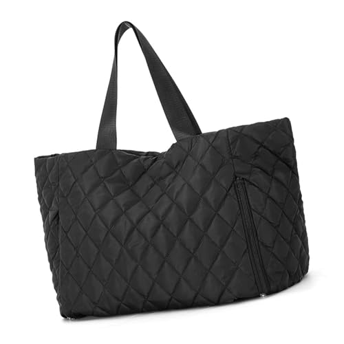 Fitness Tasche Gesteppte Handtasche Übernachtungstasche Große Kapazität Reisetasche Trendy Umhängetasche Turnbeutel Wochenendtasche Sporttasche, Farbe: Schwarz von Uqezagpa