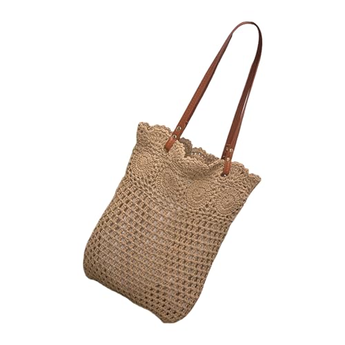 Große Kapazität Strandtasche für Frauen Schulter handgewebte Achselhöhle trendige Handtasche Häkeln Achsel Alltag Frauen Strand Häkeln Achsel Mode Handtasche handgewebte Schulter, khaki, One Size von Uqezagpa