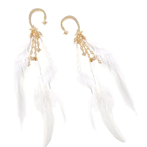 Leichte Feder-Quasten-Ohrringe, handgefertigter Schmuck, für Damen und Mädchen, modische Ohrmanschette, Zubehör, Strass, Feder-Ohrringe, Einheitsgröße, Wie beschrieben, Wie beschrieben von Uqezagpa