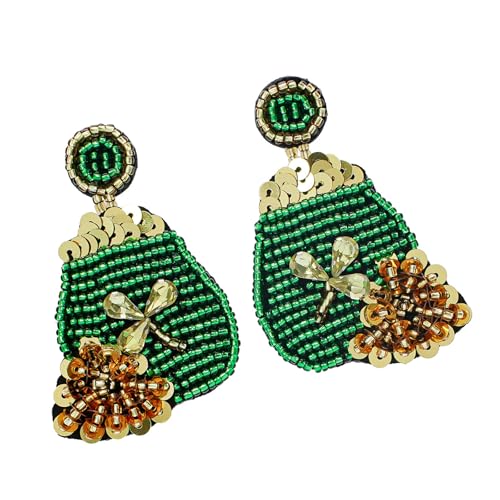 Leichte Perlenohrringe mit Kleeblatt-Motiv, Patricks-Day-Thema, trendiges Schmuck-Accessoire für Modeliebhaber, handgefertigte Perlenohrringe, Einheitsgröße, Wie beschrieben, Wie beschrieben von Uqezagpa