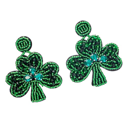 Leichte Perlenohrringe mit Kleeblatt-Motiv, Patricks-Day-Thema, trendiges Schmuck-Accessoire für Modeliebhaber, handgefertigte Perlenohrringe, Einheitsgröße, Wie beschrieben, Wie beschrieben von Uqezagpa