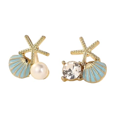 Marine-inspirierte Seestern-Ohrringe mit Kunstperlen und Zirkon-Legierung, Schmuck-Legierung, Ohrstecker für Frauen, inspirierte Damen-Ohrringe, Einheitsgröße, Wie beschrieben, Wie beschrieben von Uqezagpa