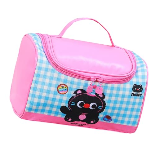 Mehrschichtige Reise-Kosmetik-Aufbewahrungstasche, wasserabweisend, PU-Materialien, schöne Cartoon-Make-up-Organizer mit Handschlaufe, PU-Leder, wasserdichte Aufbewahrungstasche, a, Einheitsgröße von Uqezagpa