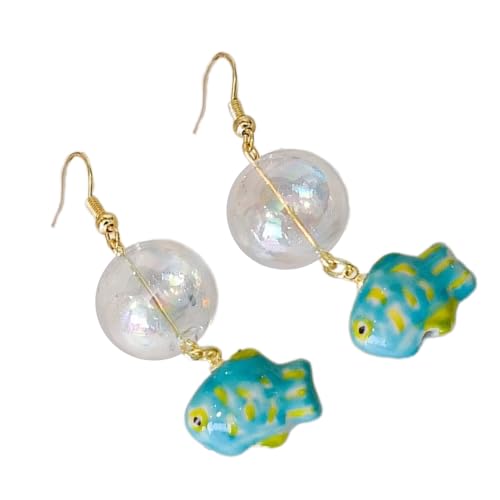 Modische Ohrringe, Creolen, Cartoon-Design, schöner Blasen-Fisch-Anhänger, Statement-Schmuck für Frauen und Mädchen, einzigartiges baumelndes Statement, Einheitsgröße, Wie beschrieben, Wie beschrieben von Uqezagpa