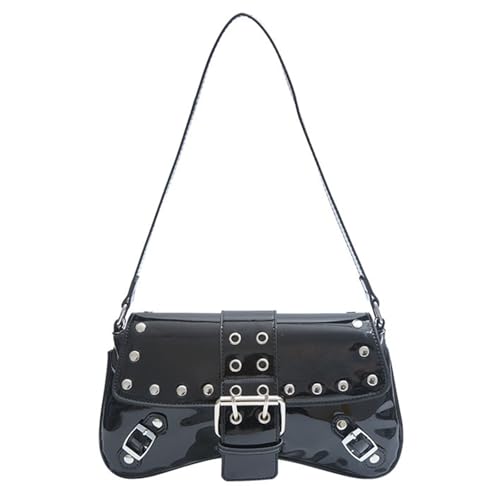 Modische Unterarmtasche Handtasche Damen PU Leder Nieten Schultertaschen Abendtasche für Dates und Outdoor-Aktivitäten Top Griff Tasche, Schwarz , One Size von Uqezagpa