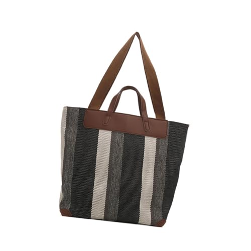 Modische gestreifte Canvas-Schultertasche für Damen, Mehrzweck-Unterarm-Handtasche mit Kunstledergriff, großes Fassungsvermögen, Schwarz , One Size von Uqezagpa