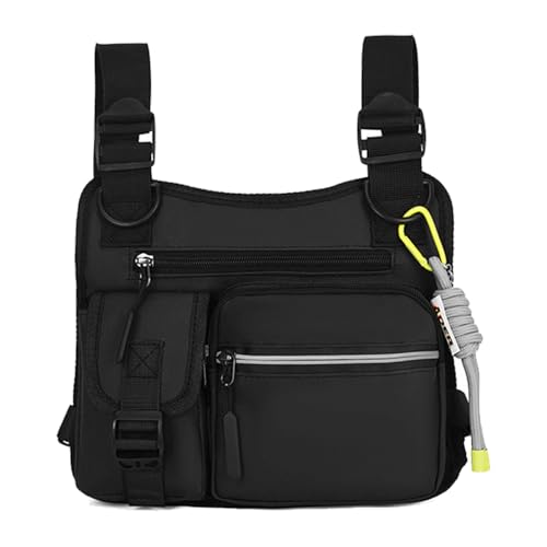 Multifunktionale Brusttasche aus Nylongewebe, Handyhalterung, Rucksack, Schnellzugriffstaschen für verschiedene Anlässe, Nylon-Westentasche, Schwarz , Mass Beauty von Uqezagpa