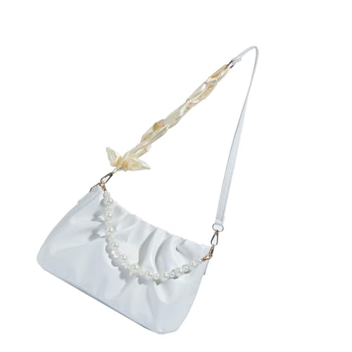 Plissierte Schultertasche mit Wolkengurt und Kunstperlen, leichtes PU, Damen-Unterarm-Geldbörse für den täglichen Gebrauch, PU-Handtasche von Uqezagpa