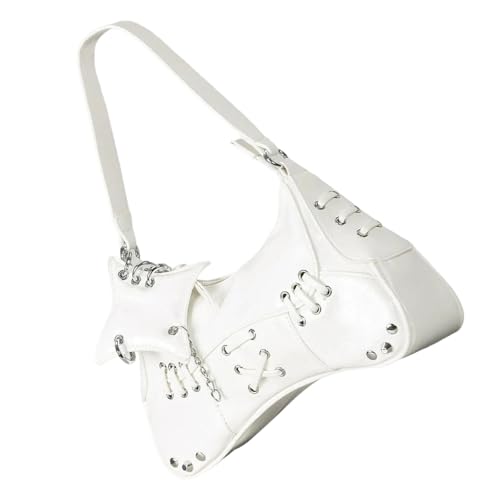 Punk Handtasche PU Leder Damen Crossbody Tasche mit bequemem Schultergurt Unterarmtaschen für tägliches Pendeln oder Reisen Casual Reisetaschen, weiß, One Size von Uqezagpa