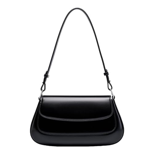 Retro Kunstleder Mode Umhängetasche für Arbeit Date und Shopping Damen Unterarm-Handtasche Verstellbare Crossbody Geldbörse Verstellbarer Riemen Crossbody Bag, Schwarz , One Size von Uqezagpa