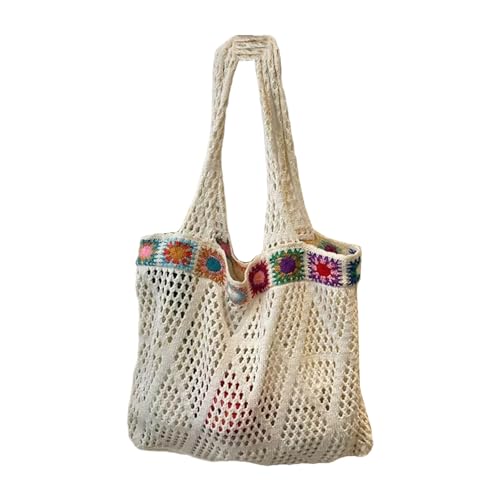 Schultertasche mit großem Fassungsvermögen, gehäkelt, gestrickt, lässig, Strandtasche, hohl, Handtasche für Reisen und den täglichen Gebrauch, bestickte Schultertasche, beige, One Size Schultertasche mit großem Fassungsvermögen, gehäkelt, gestrickt, lässig, Strandtasche, hohl, Handtasche für Reisen und den täglichen Gebrauch, bestickte Schultertasche, beige, One Size von Uqezagpa