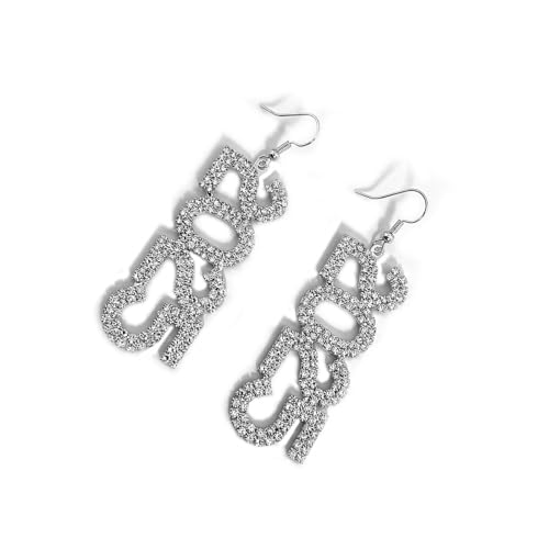 Stilvolle 2025er-Zahlen-Ohrringe mit Kristallen, tragbares Schmuck-Accessoire für Partys und den täglichen Gebrauch, einzigartige Designs, Einheitsgröße, Wie beschrieben, Wie beschrieben von Uqezagpa
