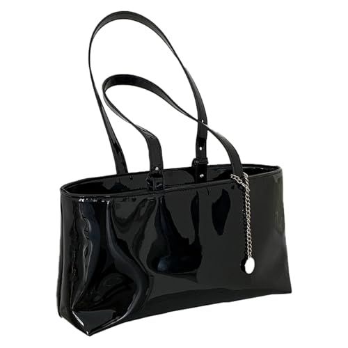 Stilvolle Pendlertasche für Damen für Business und Schule, glänzendes PU-Leder, große Handtasche, elegante Unterarm-Geldbörse, Einkaufstasche, Schwarz , One Size Stilvolle Pendlertasche für Damen für Business und Schule, glänzendes PU-Leder, große Handtasche, elegante Unterarm-Geldbörse, Einkaufstasche, Schwarz , One Size von Uqezagpa