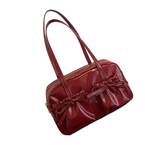 Stilvolle Schultertasche mit Schleifendetails, Pendlerfreundliches Design, geräumige Innenseite, Unterarm-Geldbörse, PU-Handtasche für Damen und Mädchen, einzigartiges Design, rot, One Size Stilvolle Schultertasche mit Schleifendetails, Pendlerfreundliches Design, geräumige Innenseite, Unterarm-Geldbörse, PU-Handtasche für Damen und Mädchen, einzigartiges Design, rot, One Size von Uqezagpa