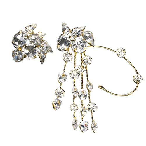 Stilvolle Strass-Quasten-Ohrmanschette, exquisite Quasten-Ohrringe, verschönert durch helle Strasssteine, für jedes Outfit, luxuriöse Tropfenohrringe, Einheitsgröße, Wie beschrieben, Wie beschrieben von Uqezagpa