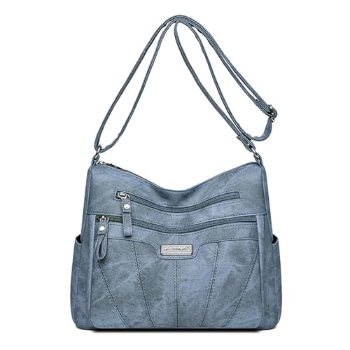 Stilvolle und funktionale Umhängetasche aus weichem Leder für Mütter, leichte Schultertrage für Ihre Habseligkeiten, trendige Mutter, den täglichen Gebrauch, blau, One Size von Uqezagpa
