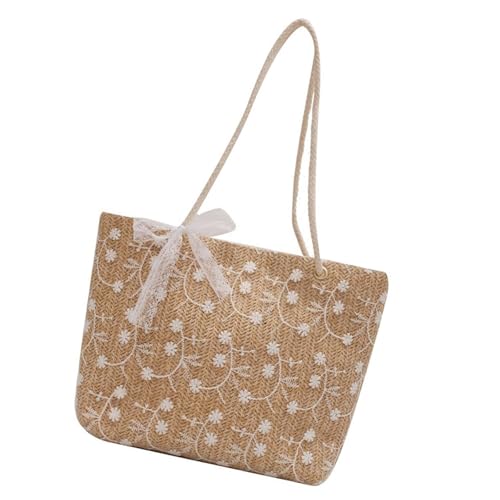 Styles Stroh gewebte Umhängetasche mit Spitze Schleife für Strand Reise Blumenstickerei große Kapazität Handtasche Spitze Umhängetasche, khaki, One Size Styles Stroh gewebte Umhängetasche mit Spitze Schleife für Strand Reise Blumenstickerei große Kapazität Handtasche Spitze Umhängetasche, khaki, One Size von Uqezagpa