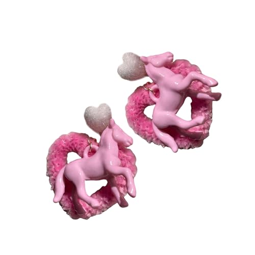 Süße Bonbonfarbene Pferde-Herz-Ohr-Clips/Ohrstecker, handgefertigtes Accessoire, trendige Damen-Ohrringe für den täglichen Gebrauch, lässiger Party-Ohrschmuck, Einheitsgröße, Wie beschrieben, Wie von Uqezagpa