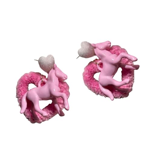 Süße Bonbonfarbene Pferde-Herz-Ohr-Clips/Ohrstecker, handgefertigtes Accessoire, trendige Damen-Ohrringe für den täglichen Gebrauch, lässiger Party-Ohrschmuck, Einheitsgröße, Wie beschrieben, Wie von Uqezagpa