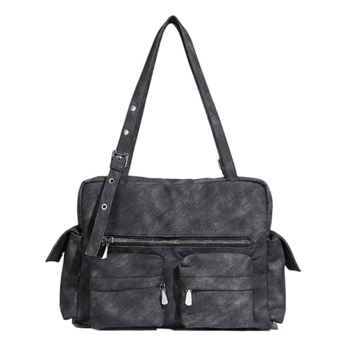 Tragbare Damentasche für Herbst Winter Große Kapazität Schultertaschen PU Leder Unterarm Geldbörse Pendeln Handtasche Utility Umhängetasche, Schwarz , One Size von Uqezagpa