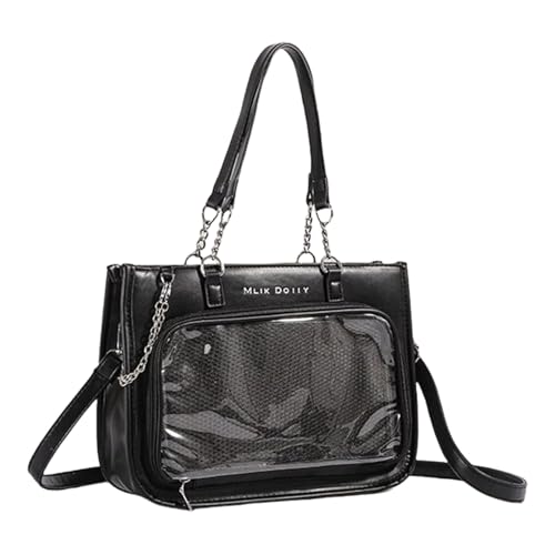 Umhängetasche mit großem Fassungsvermögen, mit Kettenriemen, japanischer Anime-Stil, Schultertasche für Damen und Anime-Sammler, modische Tasche, Schwarz , One Size von Uqezagpa