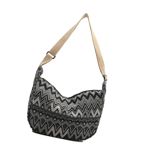 Umhängetasche mit großem Fassungsvermögen für Damen, Segeltuch-Stil, Schultertaschen mit verstellbarem Riemen, für Büro und Reisen, Schwarz , One Size von Uqezagpa