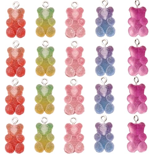 Uqezagpa 20-teiliges lebhaftes Bären-Herz-Stern-Charm-Set, einzigartige Cartoon-Anhänger aus Kunstharz zum Basteln von Halsketten und Armbändern, Bastelbedarf für Kinder, Einheitsgröße, Wie von Uqezagpa
