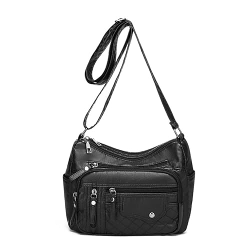 Uqezagpa 2024 PU-Umhängetasche, mehrere Fächer, großes Fassungsvermögen, modisch, vielseitig, trendig, für Damen, Crossbody-Tasche, Schwarz , One Size von Uqezagpa