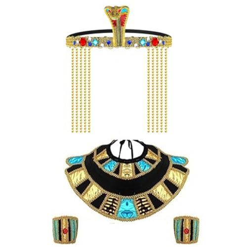 Uqezagpa Ägyptisches Kostüm für Damen, inklusive ägyptischer Prinzessinnen-Haarbänder, Schlangen-Kopfschmuck, ägyptischer Gürtel, Armbänder von Uqezagpa
