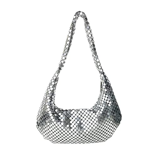 Uqezagpa Abendtasche für Damen, Metall-Pailletten, Handtasche, Schultertasche, einfarbig, einfache Clutch-Geldbörse, Achselhöhle, silber, One Size Uqezagpa Abendtasche für Damen, Metall-Pailletten, Handtasche, Schultertasche, einfarbig, einfache Clutch-Geldbörse, Achselhöhle, silber, One Size von Uqezagpa