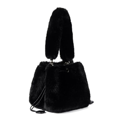 Uqezagpa All-Matching Umhängetasche für Damen, modische Handtasche, Kettenriemen, Umhängetasche, Plüsch, Messenger, Winter, Eimer, Kettenriemen, Crossbody-Top-Griff, Handtasche, Plüsch-Schulter von Uqezagpa